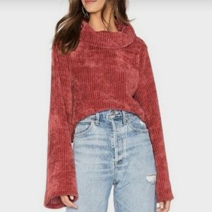 MinkPink Women's Whole Hearted Marsala Cropped Chenille  Turtleneck Sweater